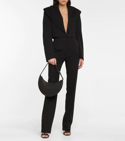 Alaïa Half Moon Perforated Leather Shoulder Bag In Noir