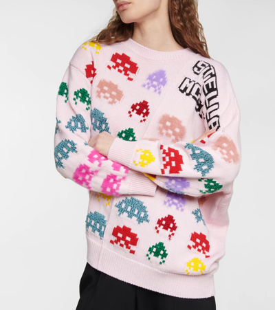 Shop Stella Mccartney Asymmetric Cotton-blend Jacquard-knit Sweater In Multicolor