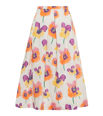 Shop Marni Floral Cotton Poplin Midi Skirt In Carrot