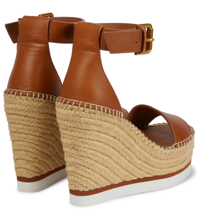 Shop See By Chloé Glyn Leather Espadrille Wedges In Lt Brown