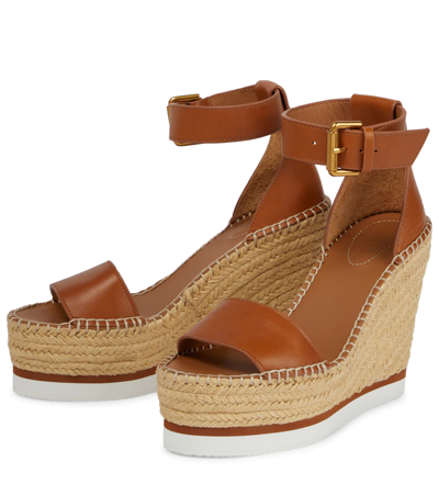 Shop See By Chloé Glyn Leather Espadrille Wedges In Lt Brown