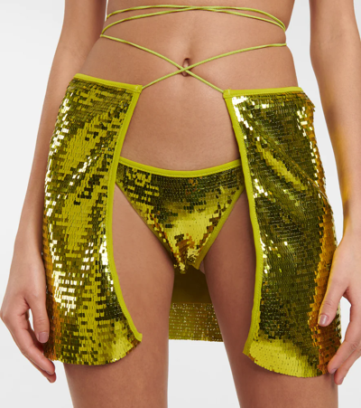 Shop Oseree Sequined Miniskirt In Lime