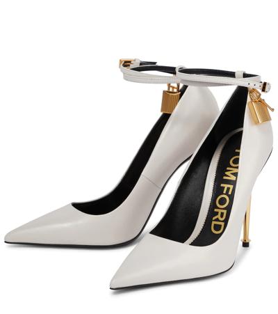 Shop Tom Ford Padlock Leather Pumps In Chalk