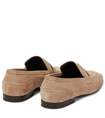 Shop Brunello Cucinelli Embellished Suede Loafers In Light Brown