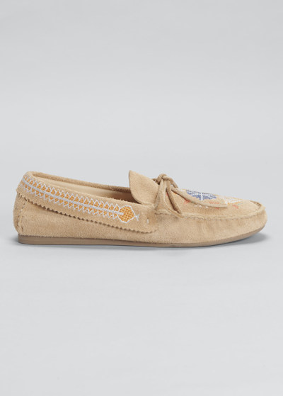 Shop Isabel Marant Freen Embroidered Suede Moccasin Loafers In Terracotta