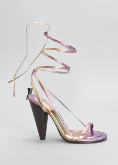 Shop Isabel Marant Aliza Metallic Ankle-wrap Sandals In Metalic Pink