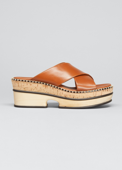 Shop Chloé Laia Crisscross Leather Platform Sandals In Ochre Delight