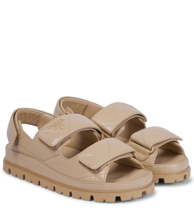 Prada Quilted Leather Sandals In Deserto