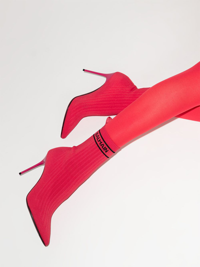 Balmain Skye Knitted Ankle Boots In Rot