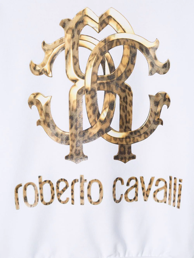 Roberto Cavalli Leopard Logo Print Sweatshirt In White