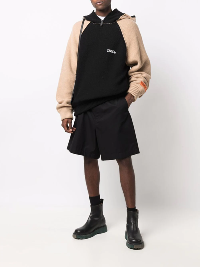 Shop Heron Preston Contrast-sleeve Knitted Hoodie In Black