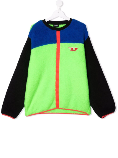 Shop Diesel Teen Colour-block Brushed Sweatshirt In Green