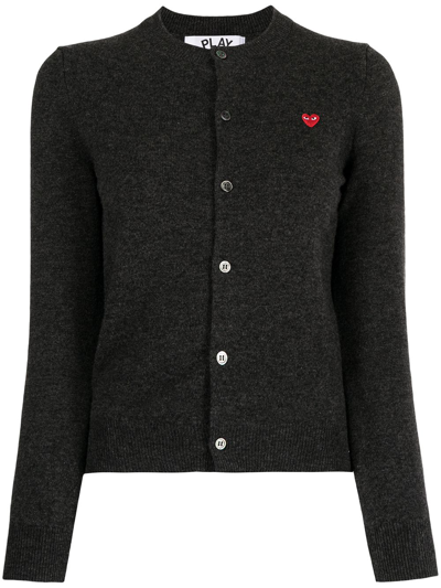 Shop Comme Des Garçons Play Heart-patch Knit Cardigan In Grey