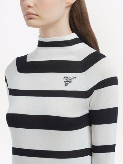 Shop Prada Logo-knitted Mock Neck Top In White