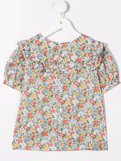 Shop Bonpoint Organic Cotton Floral Print Blouse In Blue