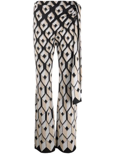 Shop Paco Rabanne Metallic Geometric Jacquard-knit Trousers In Black