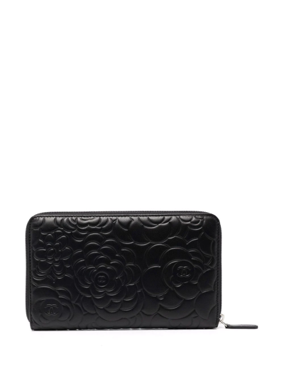 Pre-owned Chanel 2011 Cc Camélia Zip-around Wallet In Black
