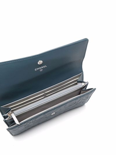 Pre-owned Chanel 2012 Cc Camélia Continental Wallet In Blue