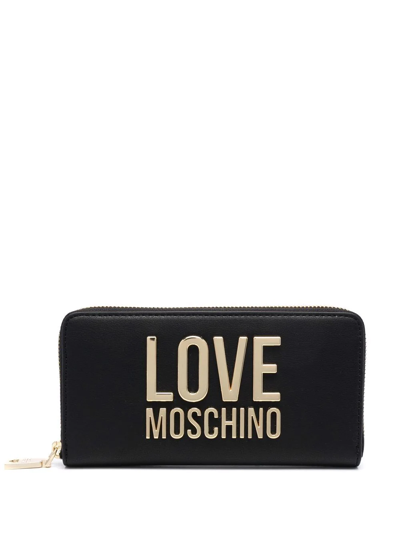 Shop Love Moschino Logo-plaque Zipped Purse In Black