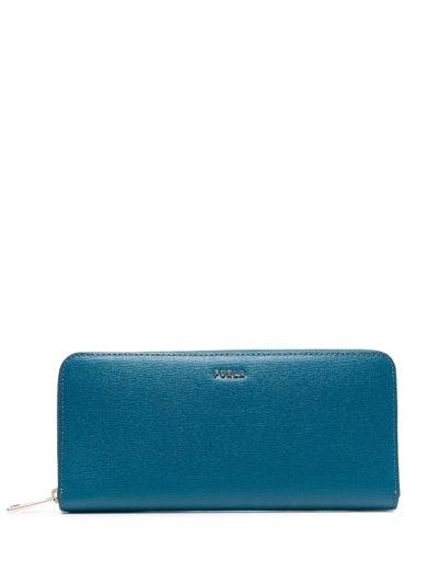 Shop Furla Continental Leather Wallet In Blue