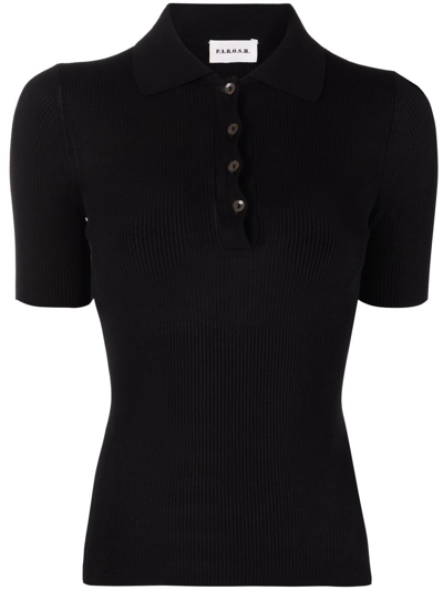 Shop P.a.r.o.s.h Polo-collar Knitted Top In Black