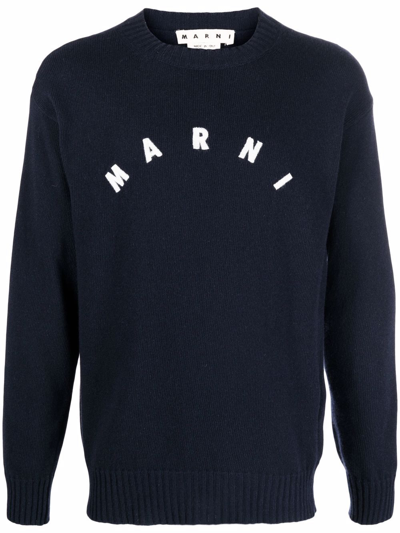 Shop Marni Logo-knitted Jumper In Blue