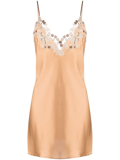 Shop La Perla Maison Lace-trim Slip Dress In Neutrals