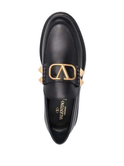 Shop Valentino Stud Sign Leather Loafers In Black