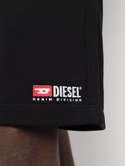 Shop Diesel Embroidered-logo Track Shorts In Schwarz