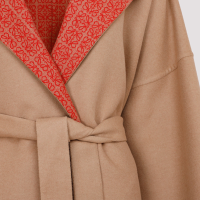 Shop Loewe Anagram Jacquard Hooded Coat In Brown