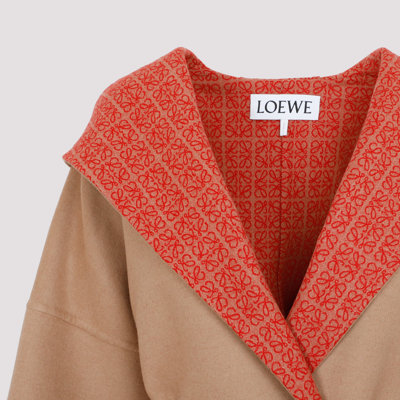 Shop Loewe Anagram Jacquard Hooded Coat In Brown