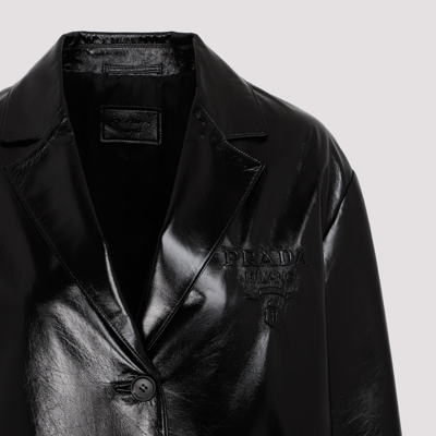 Shop Prada Leather Coat In Black