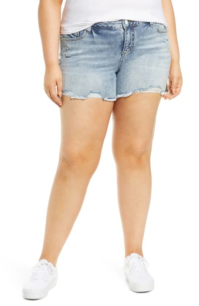 Shop Slink Jeans Easy Fit Distressed Frayed Hem Denim Shorts In Flo