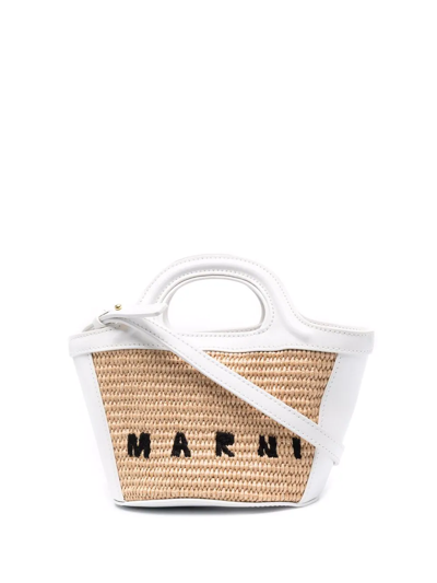 Shop Marni Tropicalia Logo-embroidered Tote Bag In White