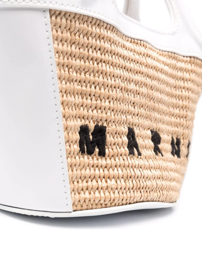 Shop Marni Tropicalia Logo-embroidered Tote Bag In White