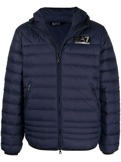 Shop Ea7 Logo Padded Jacket In Blue