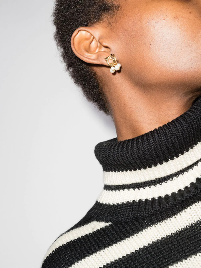 Ferragamo Gold Tone Gancini Pearl Stud Earrings In Gold