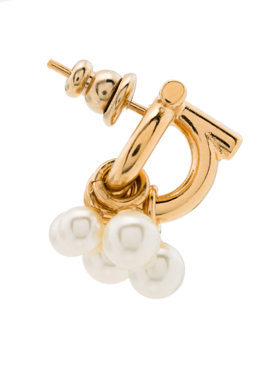 Ferragamo Gold Tone Gancini Pearl Stud Earrings In Gold