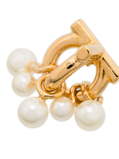 Ferragamo Gold Tone Gancini Pearl Stud Earrings In Gold