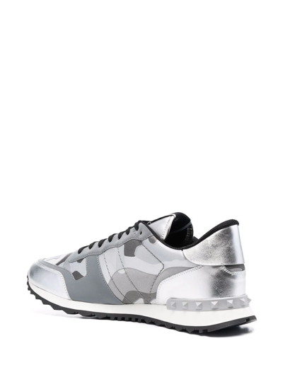 Shop Valentino Camouflage Rockrunner Low-top Sneakers In Silver