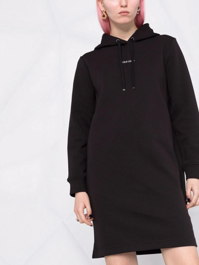 Shop Calvin Klein Logo-print Hoodie Short Dress In Black