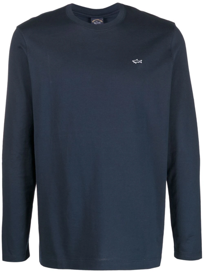 Paul & Shark Embroidered Logo Sweatshirt In Blue