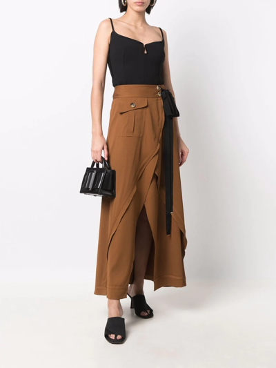 Shop Self-portrait Draped Wrap Maxi Skirt In Brown