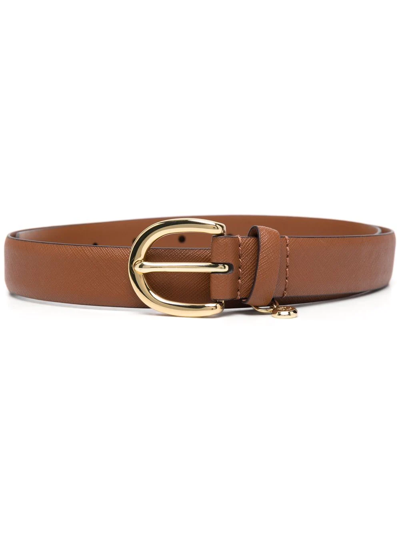 Shop Lauren Ralph Lauren Logo Charm Buckled Belt In Brown