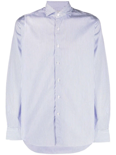 Shop Xacus Striped Button-up Shirt In Blue