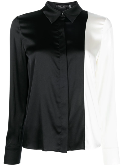 Shop Alice And Olivia Willa Combo Placket Top In Black