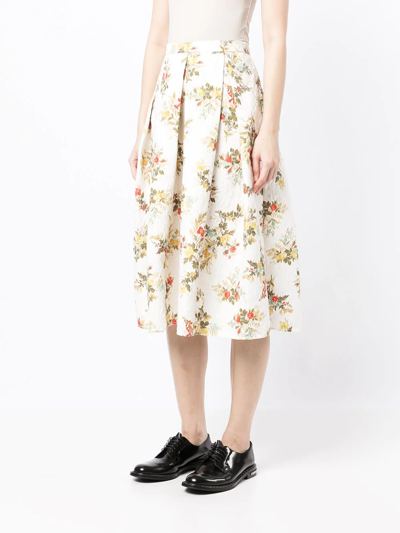 Shop Erdem Ina Floral Print Pleated Midi Skirt In White