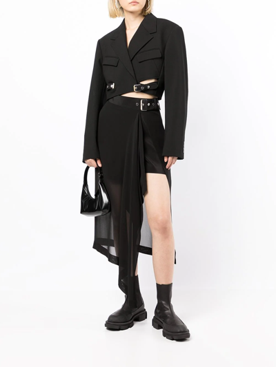 Shop Dion Lee Semi-sheer Draped Silk Midi Skirt In Black