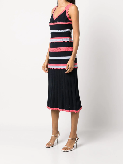 Shop Milly Striped Pointelle-trim Dress In Black
