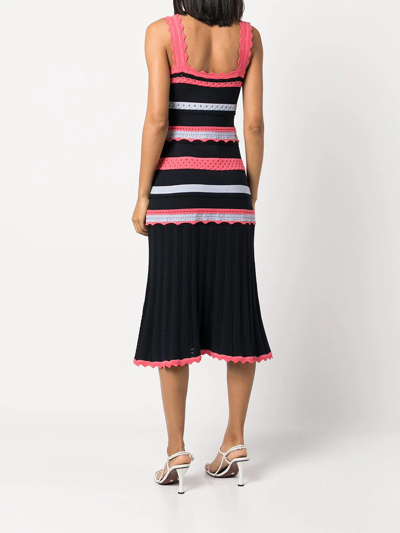 Shop Milly Striped Pointelle-trim Dress In Black